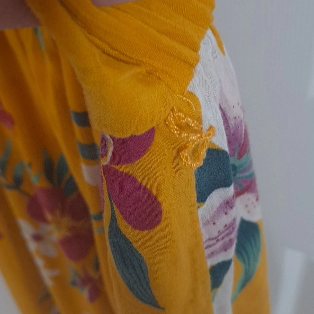 Old Navy Mustard Yellow Tropical Flower Ruffle Vacation Cruise Summer Sundress